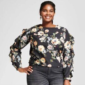 Preowned Ava & Viv Floral Ruffle Sleeve Top Size 1X